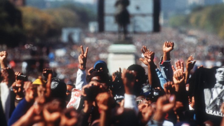 Black Men protesting for African American economic and social rights at National Mall in Washington D.C. in October 1995